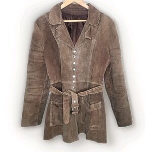 Vintage Suede Jacket Brown Belted Suede Women's Western Hippie Bohemian‎